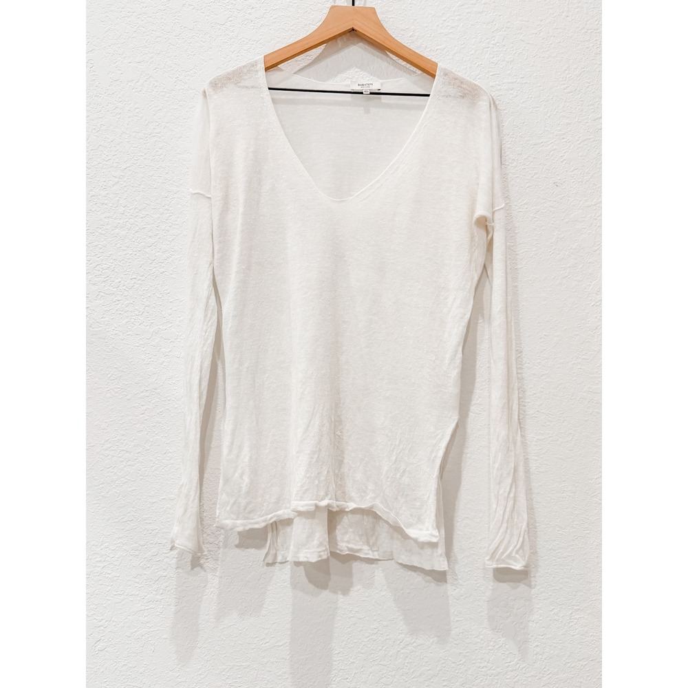 Aritzia Babaton 100% Linen Lightweight KnitSweater XXS White Minimalist Coastal